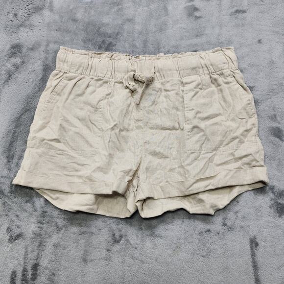 Celebrity Pink Shorts Womens L Tan Beige Linen Blend Pull On Drawstring Cuffed - Picture 1 of 11